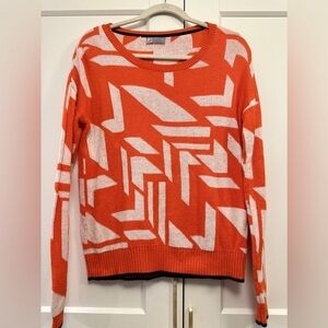 JCPenney color block retro look orange & white geometric crewneck sweater